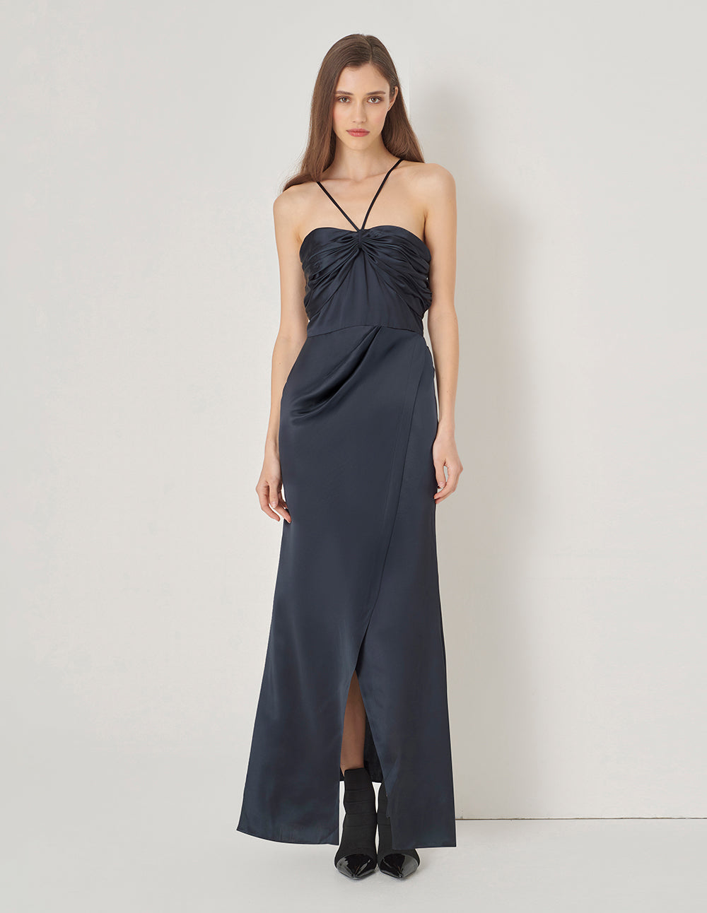 MARYLING Dark Blue Strapless Fishtail Slit Dress