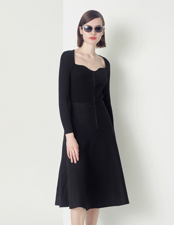 Maryling Black Slim Fit Knitted Dress