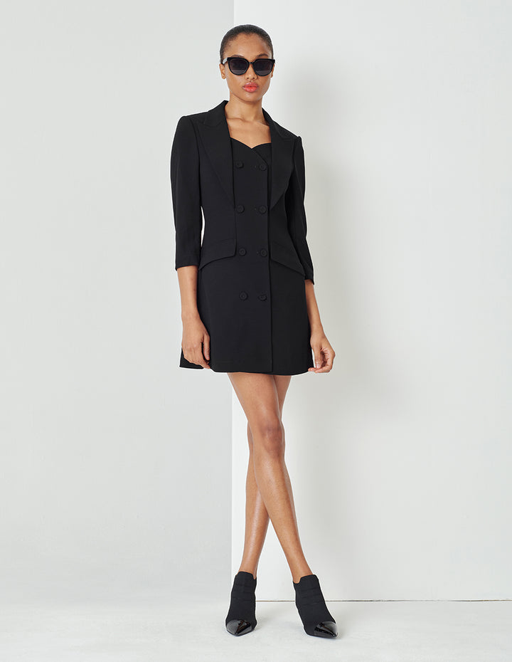 MARYLING Lapel Collar Double-Breasted Black Short Dress