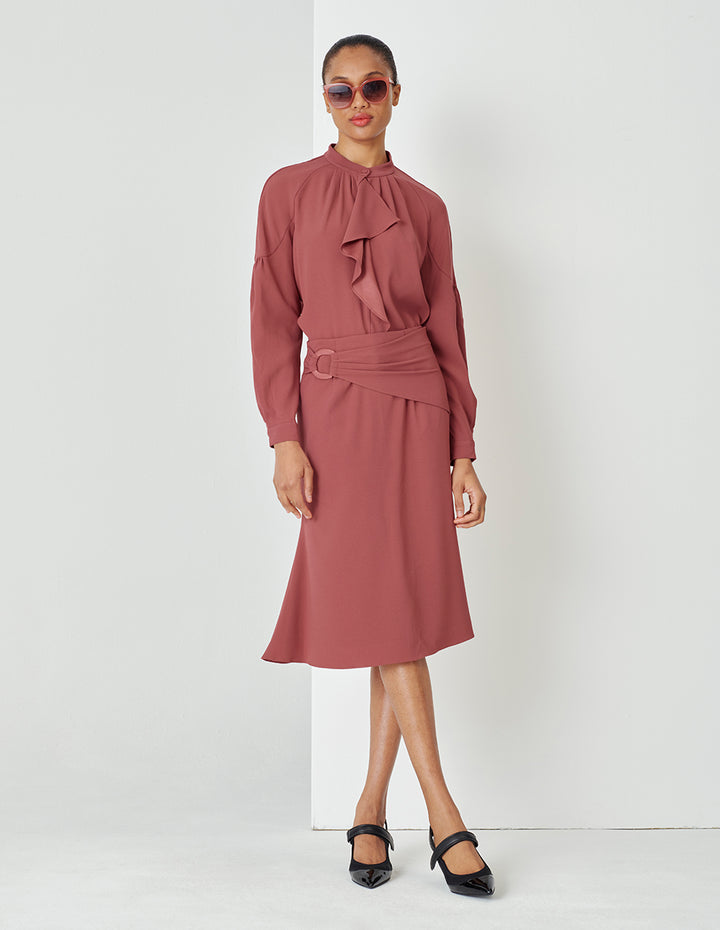 MARYLING Red Cut Bias Fishtail Skirt