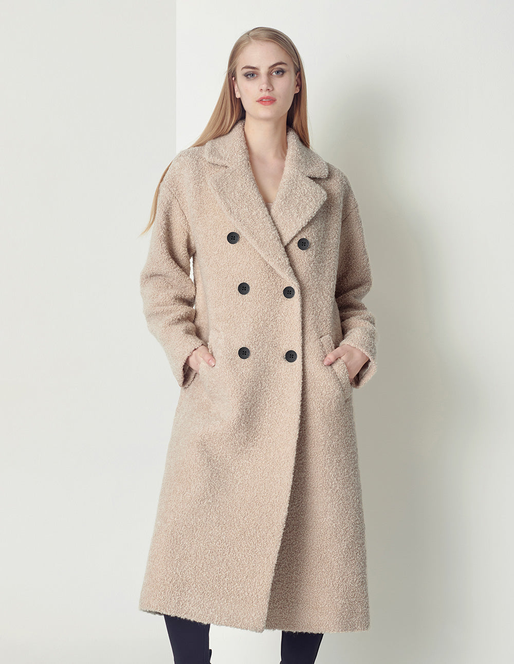 MARYLING beige large lapel long cocoon type dropped shoulder coat