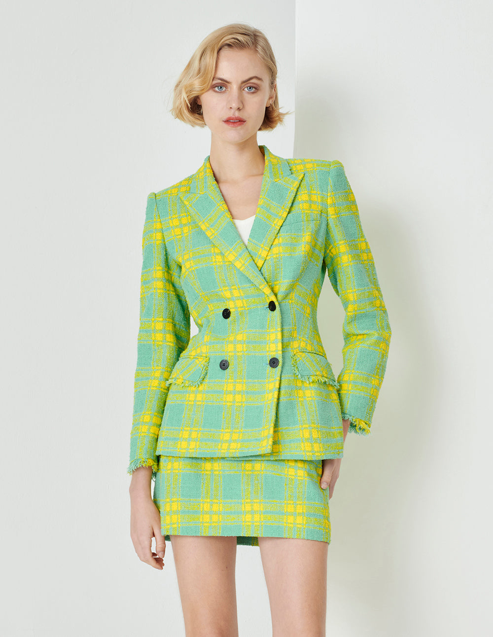 MARYLING Spring Green Plaid Mini Skirt