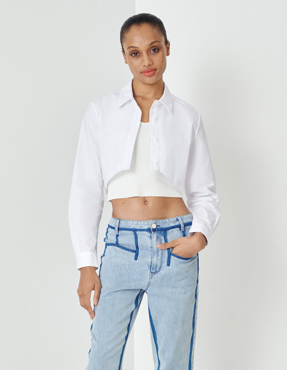 MARYLING White Cropped Shirt
