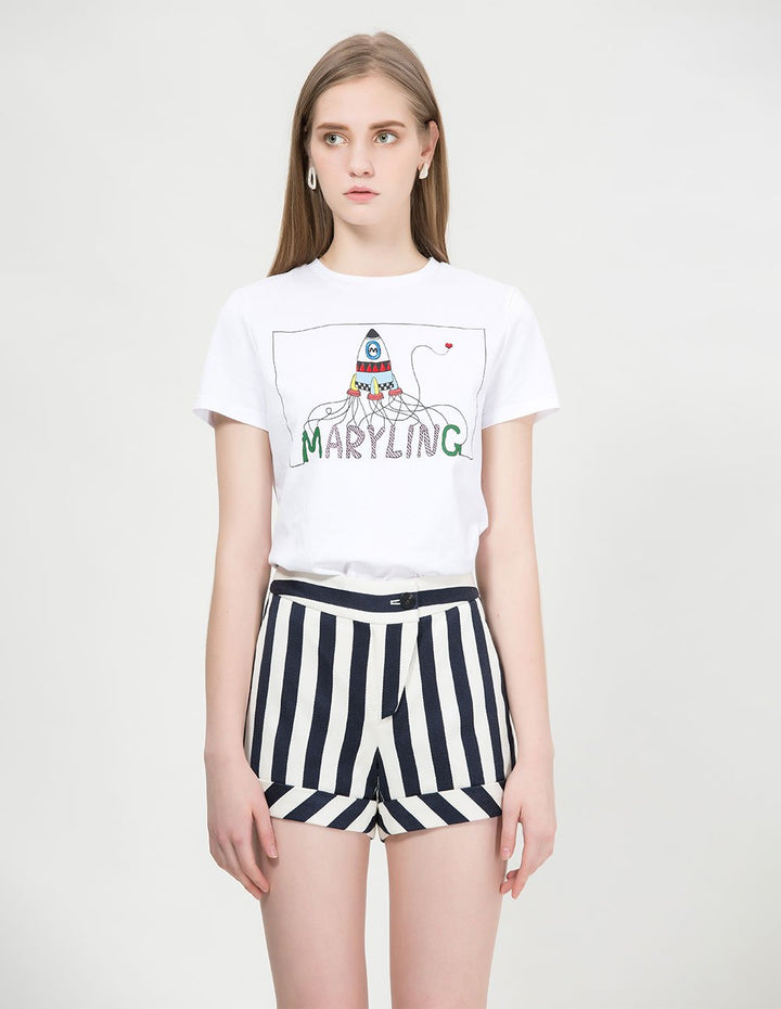 MARYLING Chic Strip Pattern Slim Fit Shorts