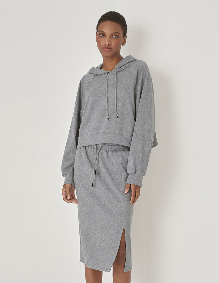 MARYLING Gray Logo Patchwork Short Hooded Sweatshirt