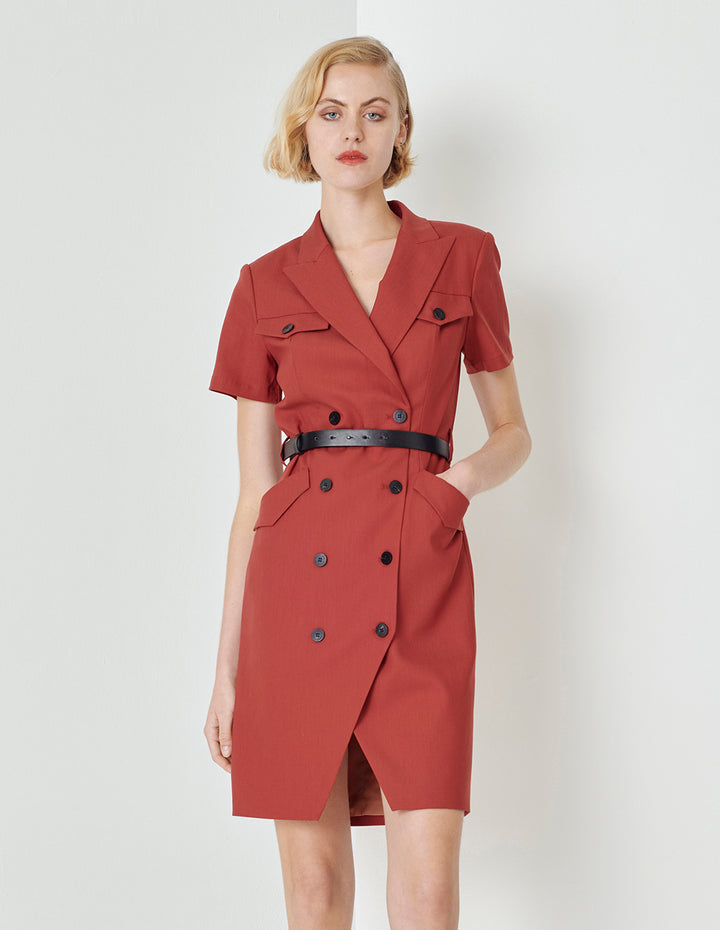 MARYLING Orange Hem V-Shaped Split Design Double-Breasted Suit Skirt