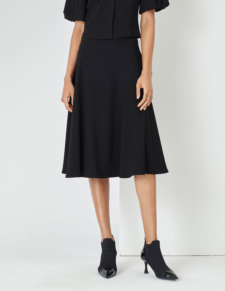 MARYLING Black Curve-Cut Bright Line Detail Skirt