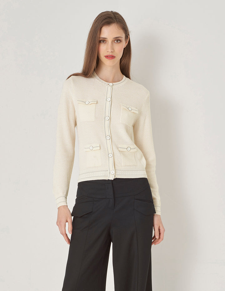 MARYLING Off-White Crewneck Knit Cardigan