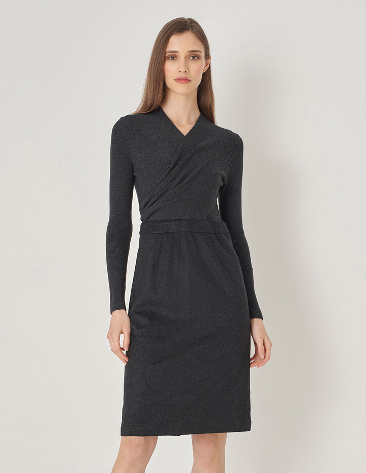 MARYLING Gray And Black Patchwork Knitted Wool Dress