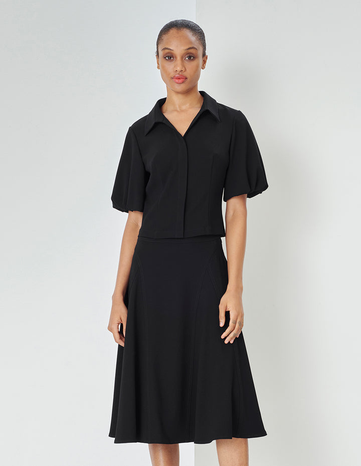 MARYLING Black Small V-Neck Puff Sleeve Short Top