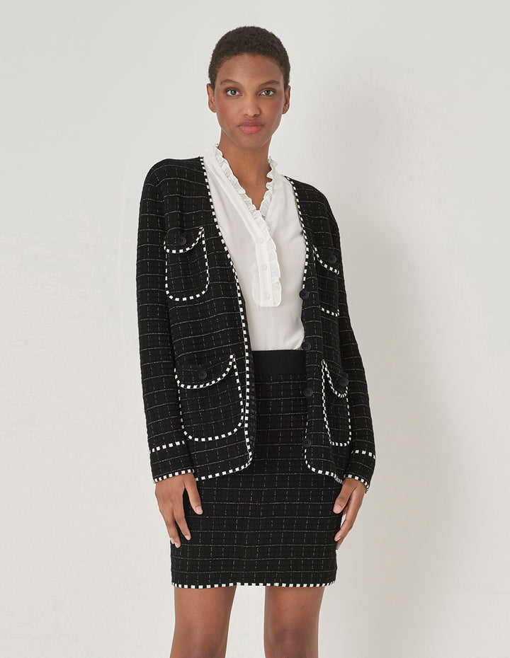 MARYLING Black And White Gingham Knit Skirt