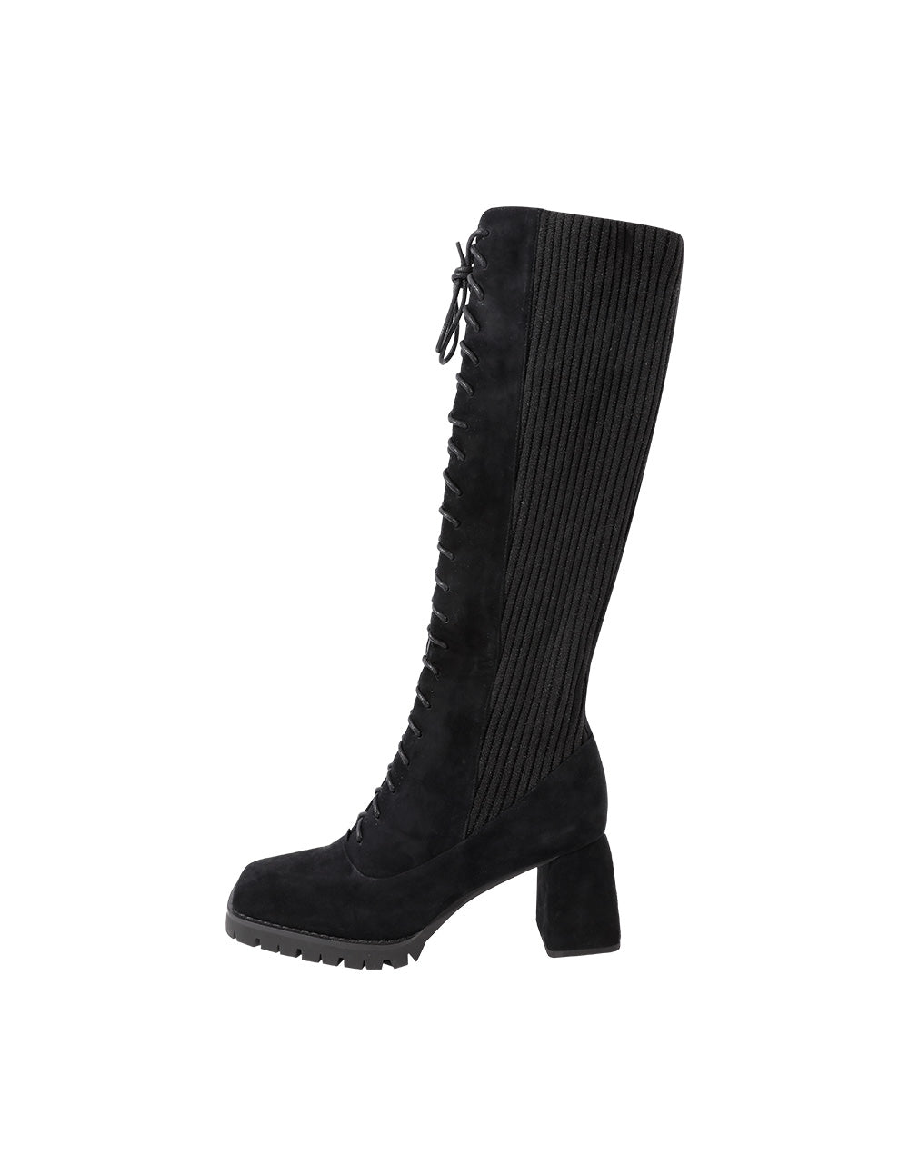 MARYLING square toe high-heeled knitted stitched sheepskin boots