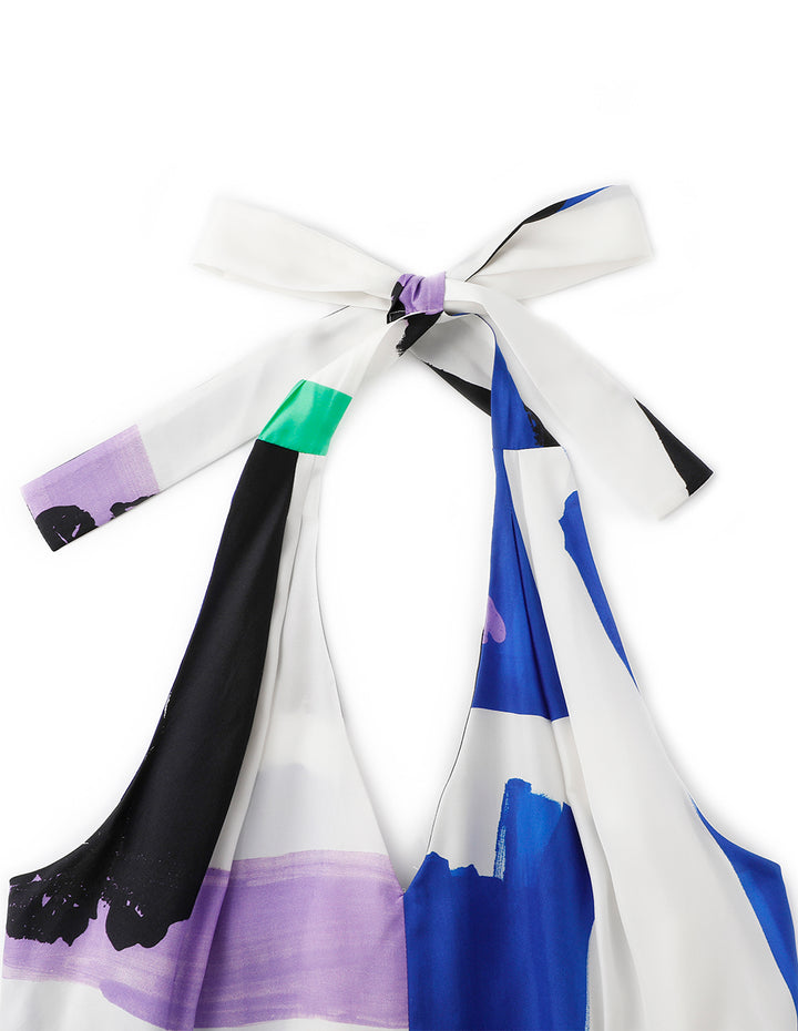 MARYLING Colourful Art Graffiti V Neck Halter Neck Backless Printed Dress