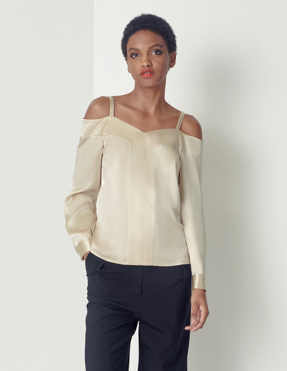 MARYLING Off-Shoulder Long Sleeves Strap Top