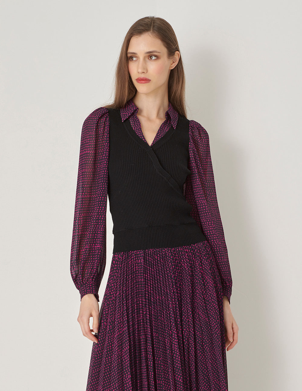 MARYLING Shirt Collar Knit Woven With Printed Shirt