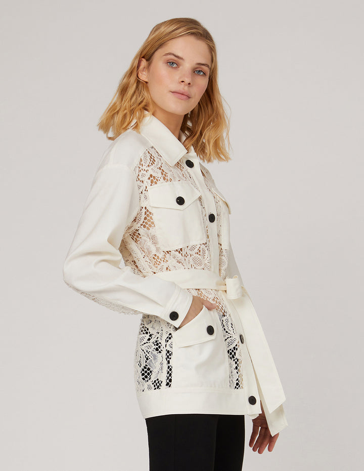 MARYLING Lace pockets self-belt Jacket