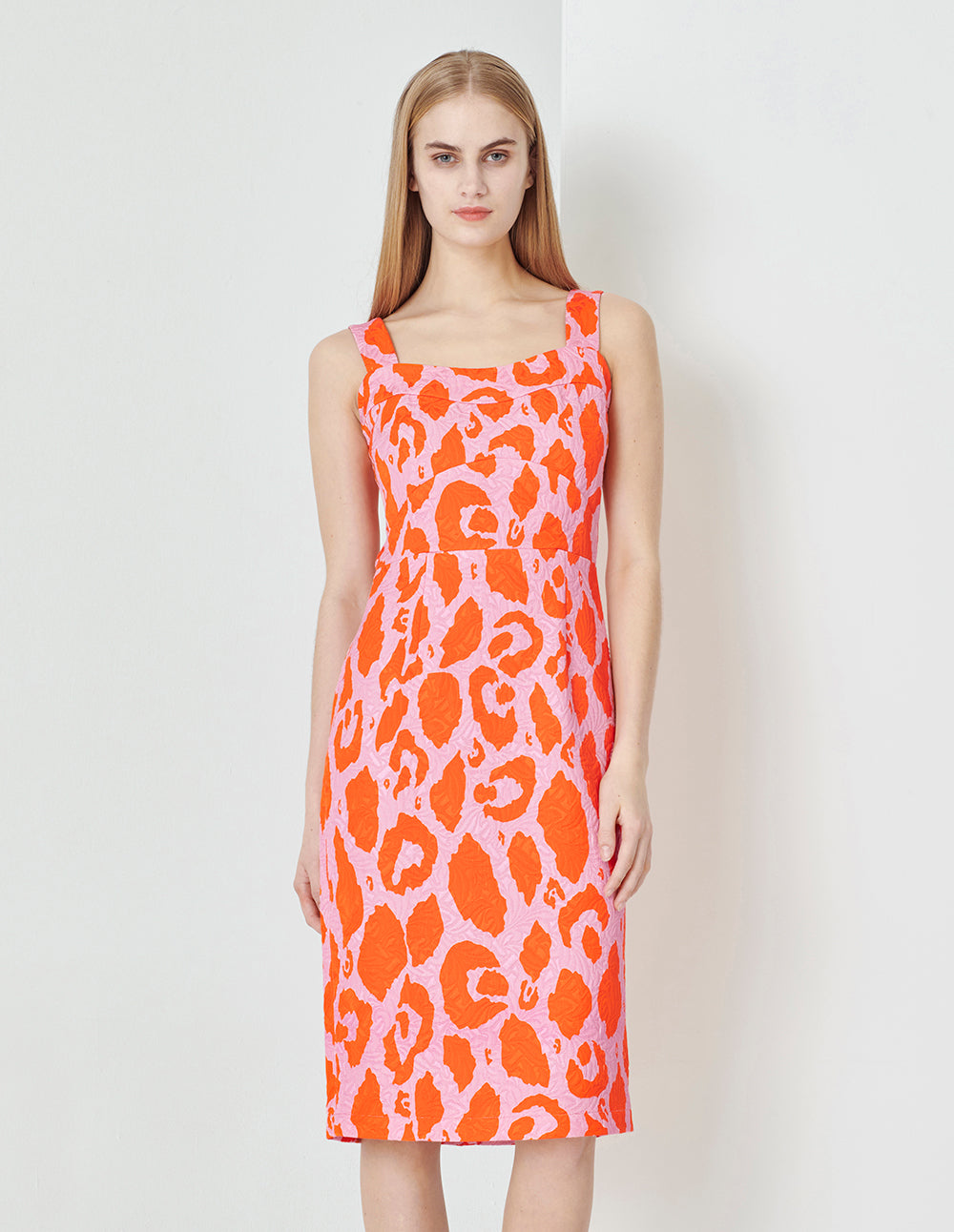 MARYLING Sling Straight Slit Jacquard Dress