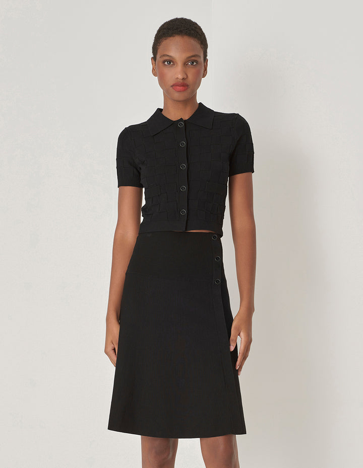 MARYLING Black Lapel Short Sleeve Knit Cardigan