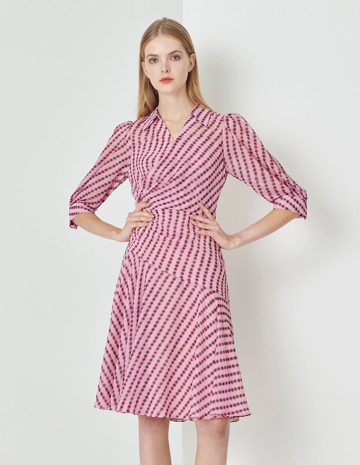 MARYLING Pink Bubble Georgette Long Sleeve Dress