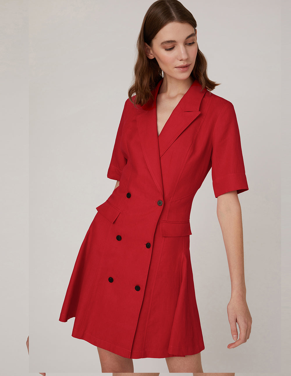 MARYLING Red double-breasted suit collar dress