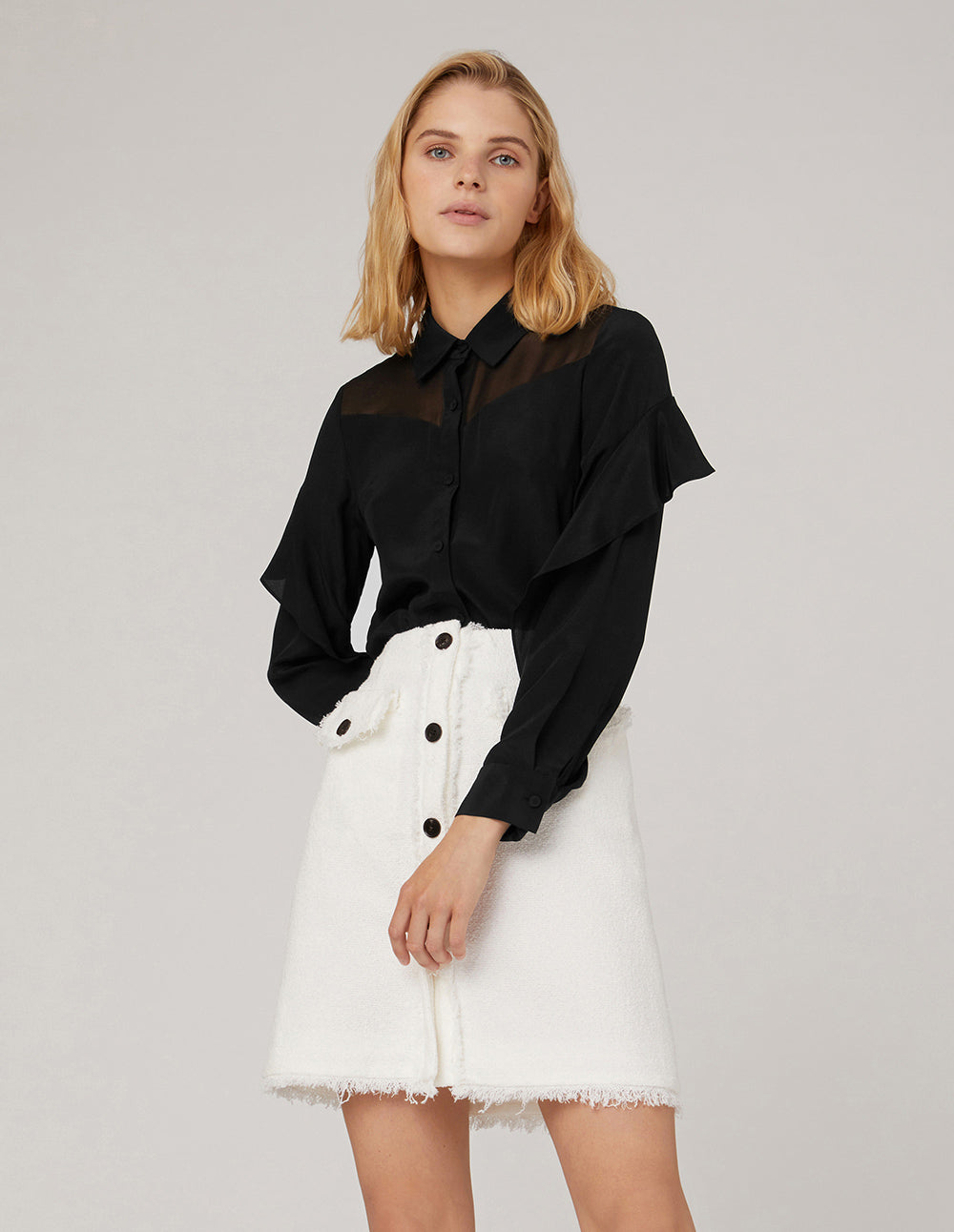 MARYLING Tweed Fringe Hem Mini Skirt