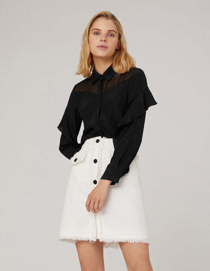 MARYLING Tweed Fringe Hem Mini Skirt