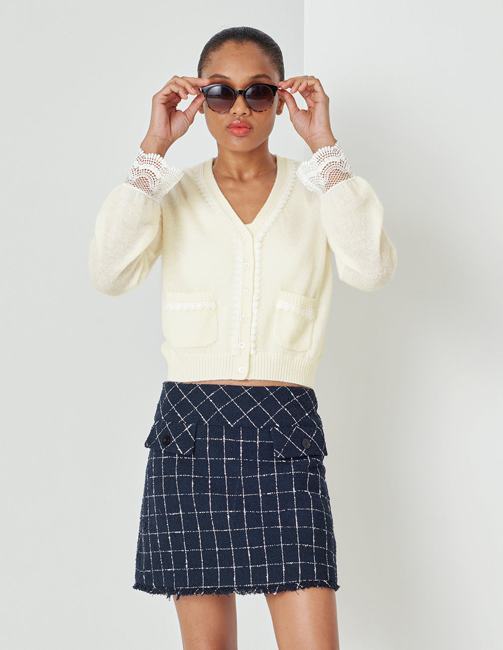 MARYLING Beige V-Neck Knitted Cardigan