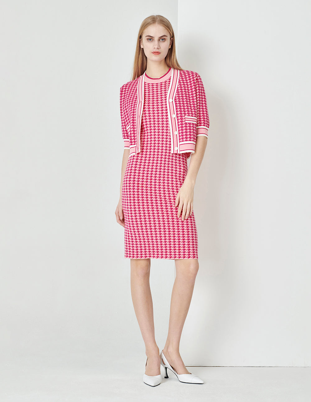 MARYLING Berry Check Jacquard Cardigan