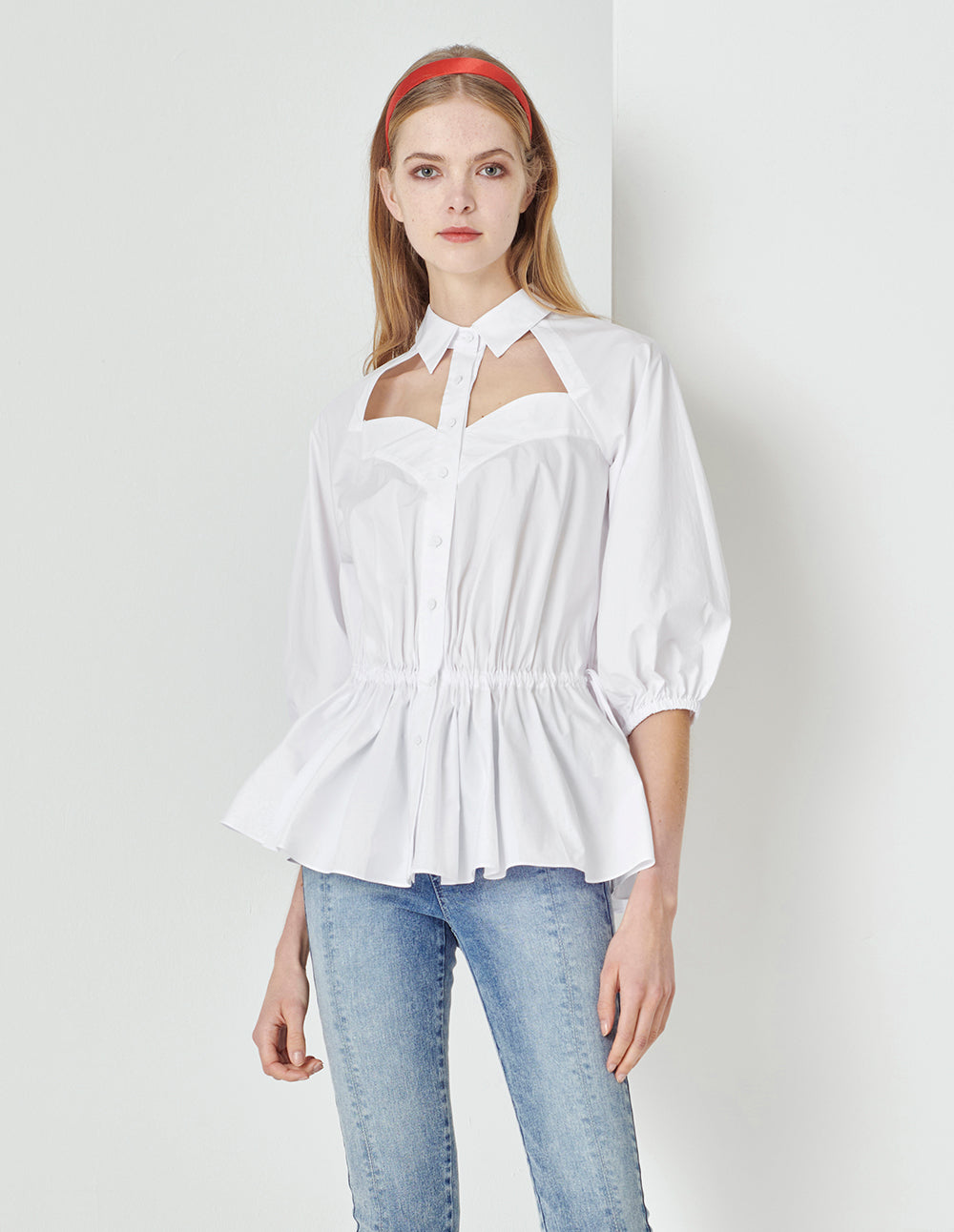 MARYLING White Tooling Pocket Shirt Top