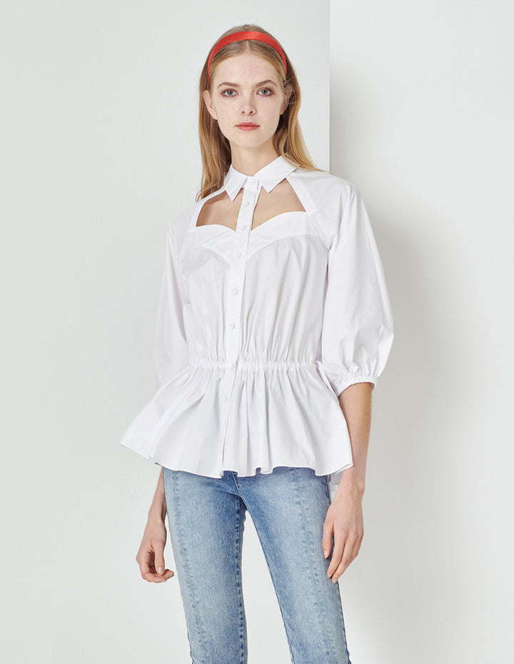 MARYLING White Tooling Pocket Shirt Top