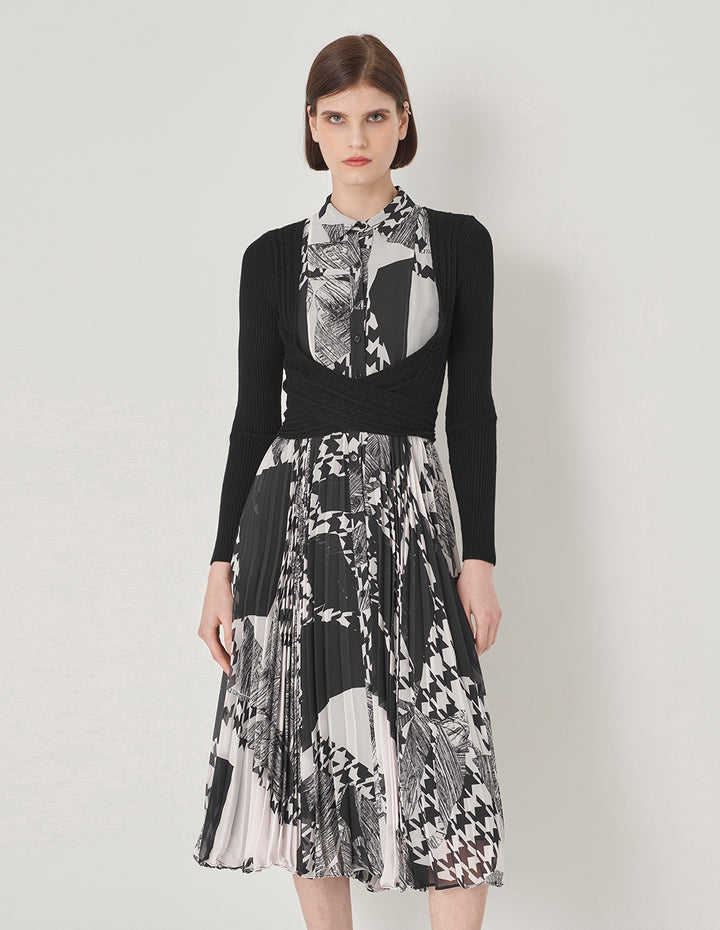 MARYLING Black And White Collage Print Shirt Dress