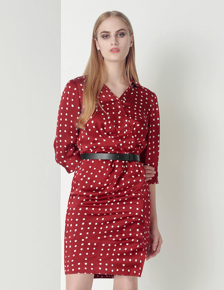 MARYLING V-Neck Polka Dots Print Shirt Dress
