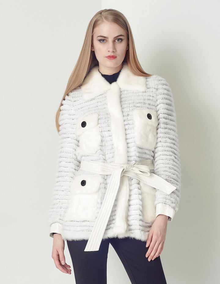 MARYLING Luxury White Panel Tweed Jacket