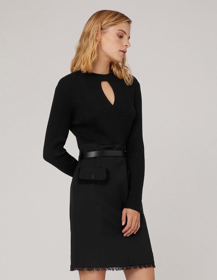 MARYLING Cut-Out V-Neck Knit Spliced Dress