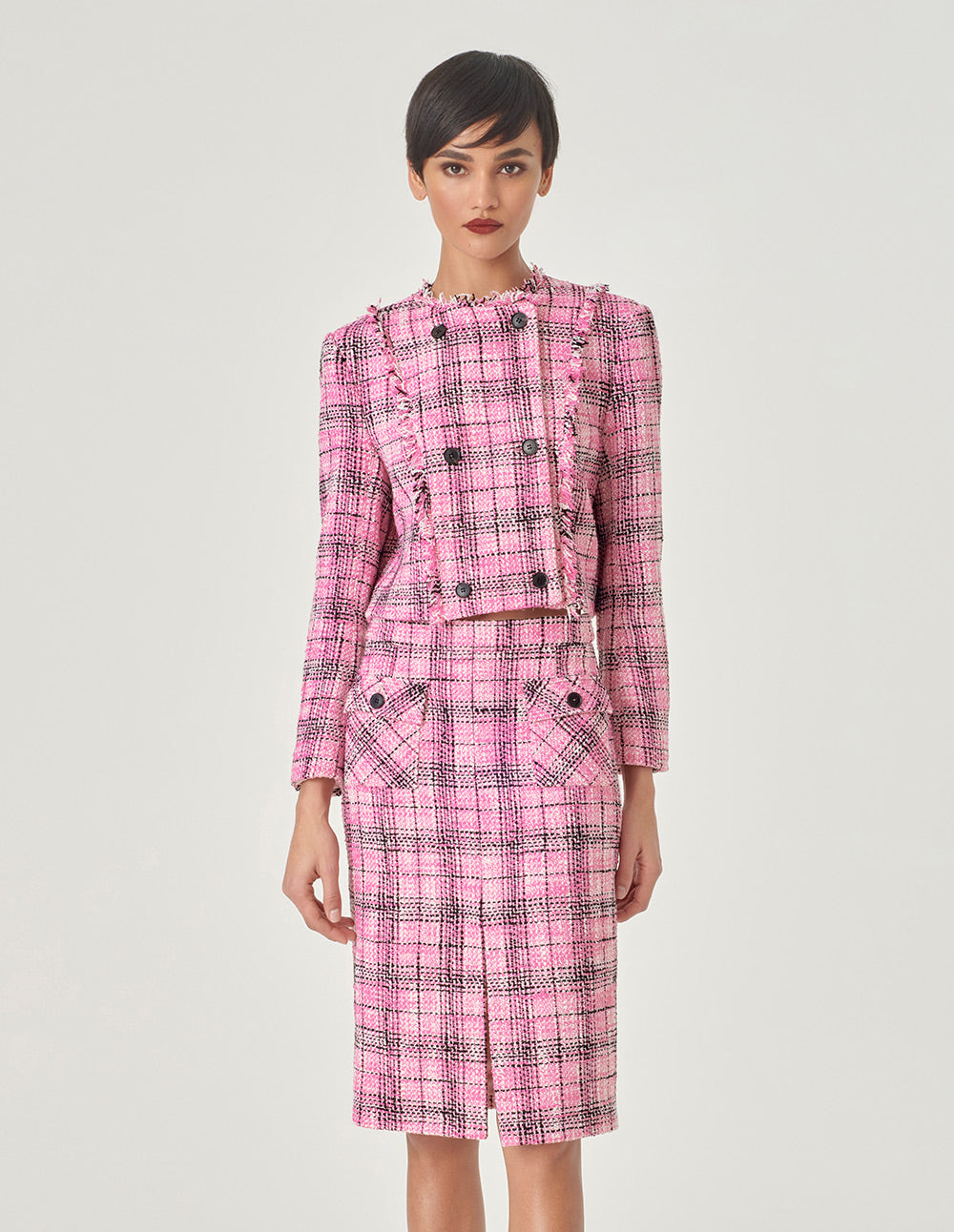 MARYLING Plaid Tweed Straight-Fit Hip Skirt