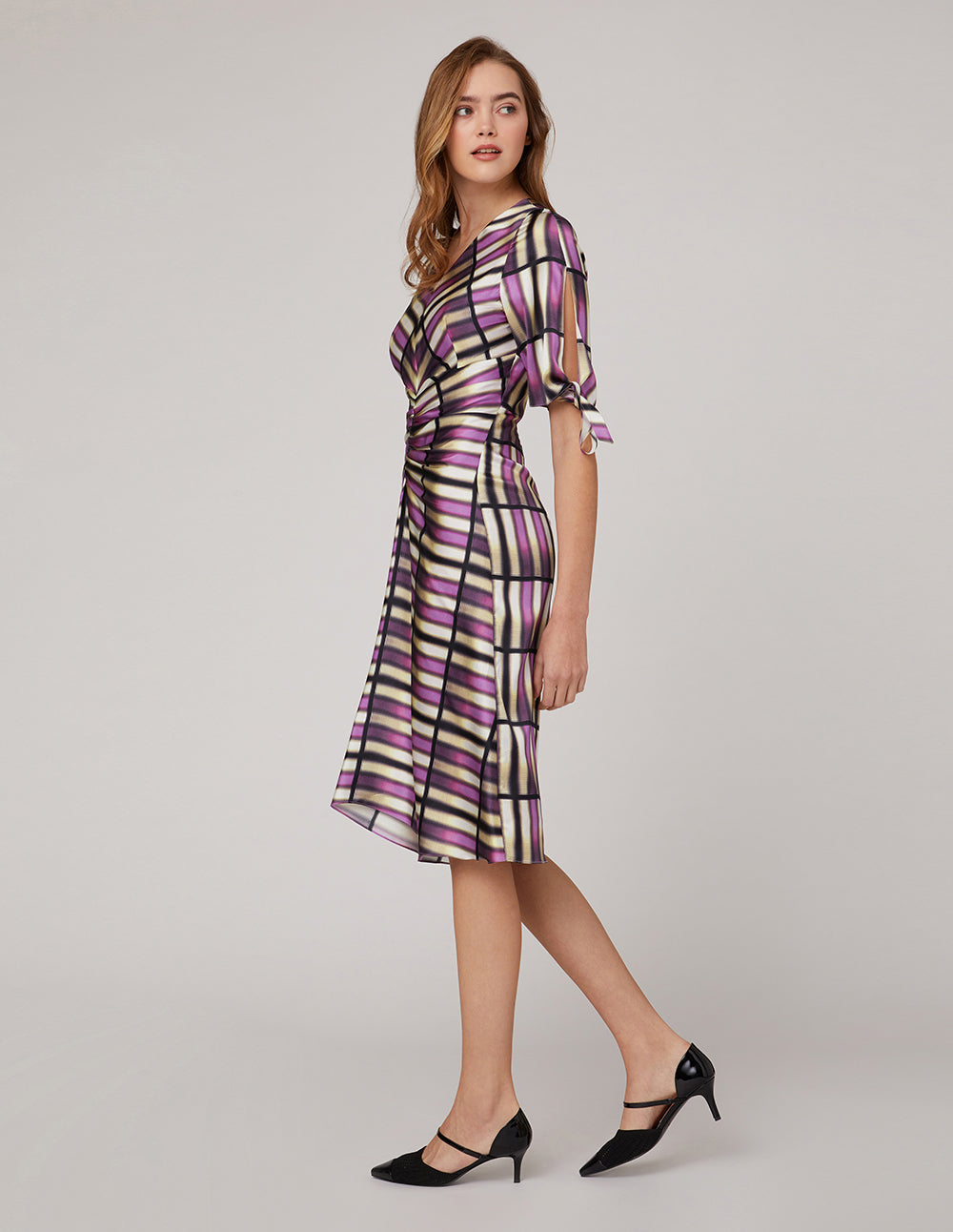 MARYLING Pink plaid silk print dress