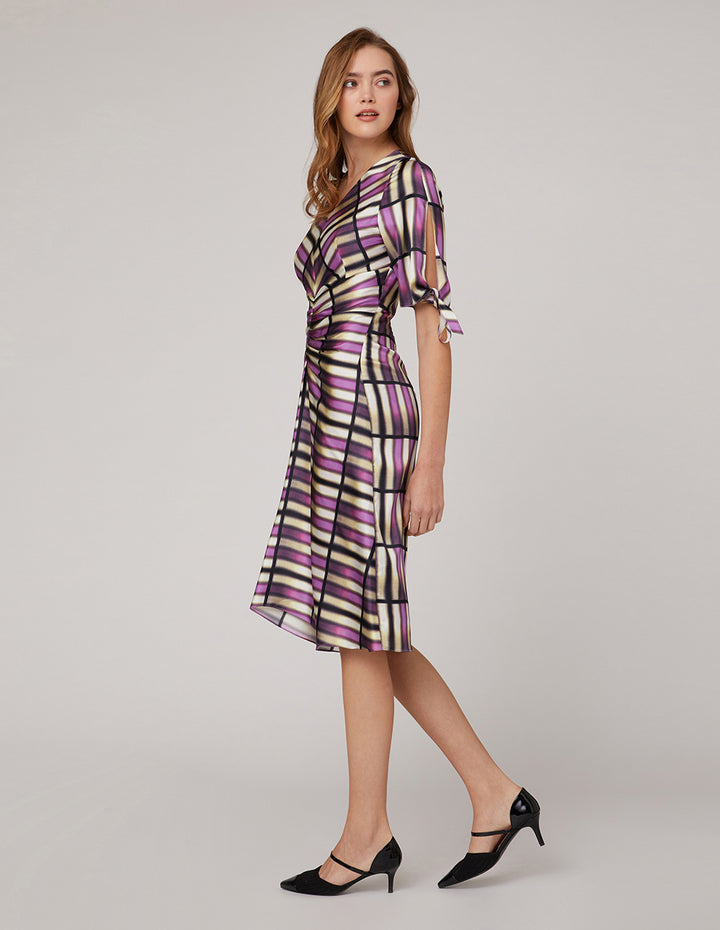 MARYLING Pink plaid silk print dress