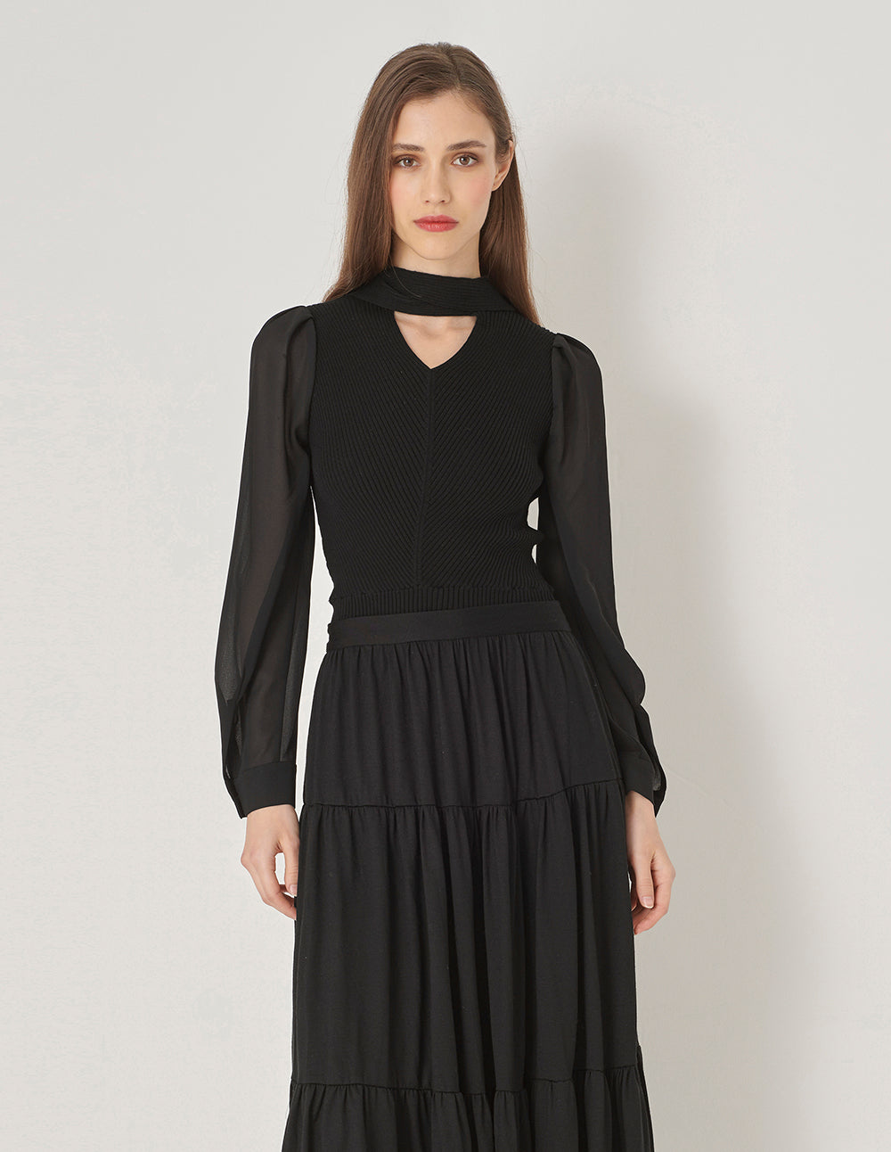 MARYLING Black Bow Neck Knitted Top