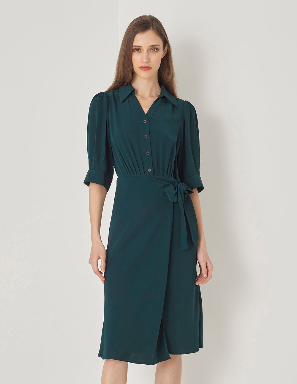 MARYLING Dark Green Shirt Tie Mermaid Dress