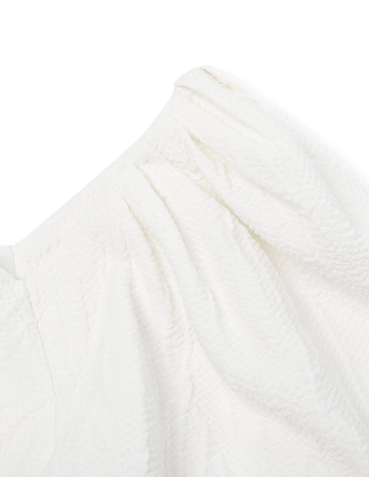 MARYLING Ivory White Square Neck Bubble Sleeve Jacquard Straight Dress