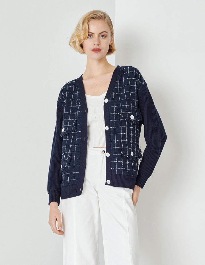 MARYLING Blue And White Check Needle Shuttle Jacket