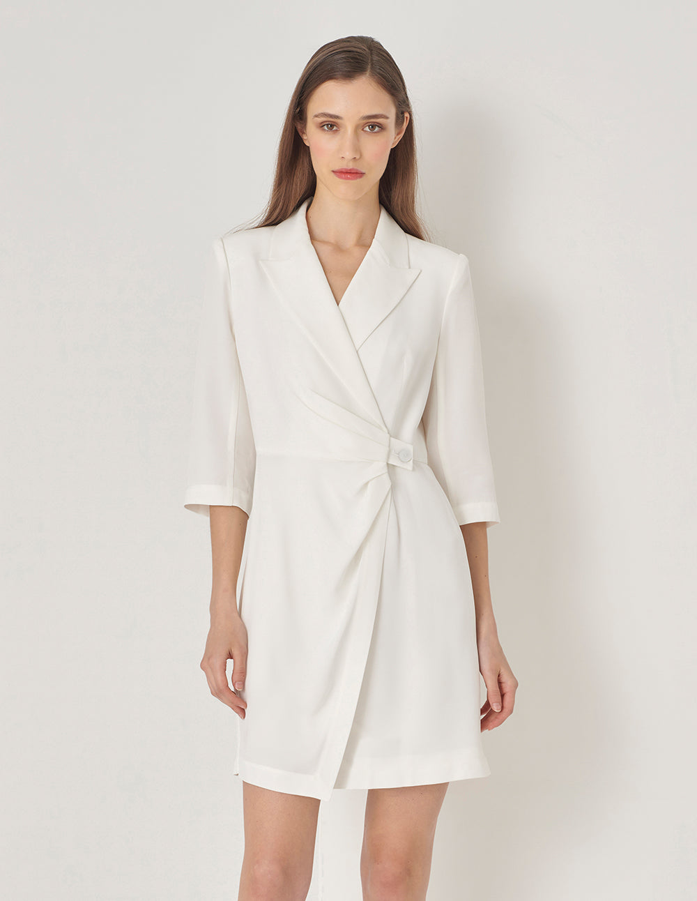 MARYLING White Suit Waist Pleated Dress