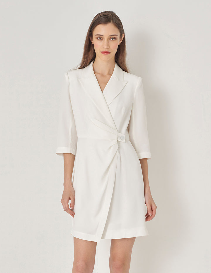 MARYLING White Suit Waist Pleated Dress