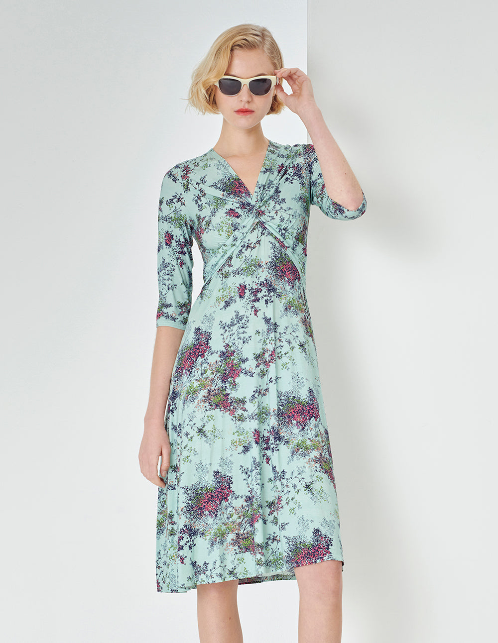 MARYLING Light Green Summer Jungle Small Floral Print Dress
