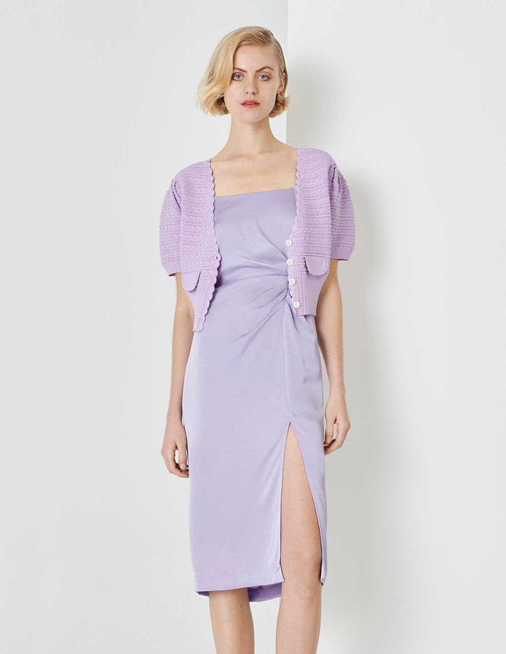 MARYLING Taro Purple V-Neck Hand Crochet Knitted Cardigan