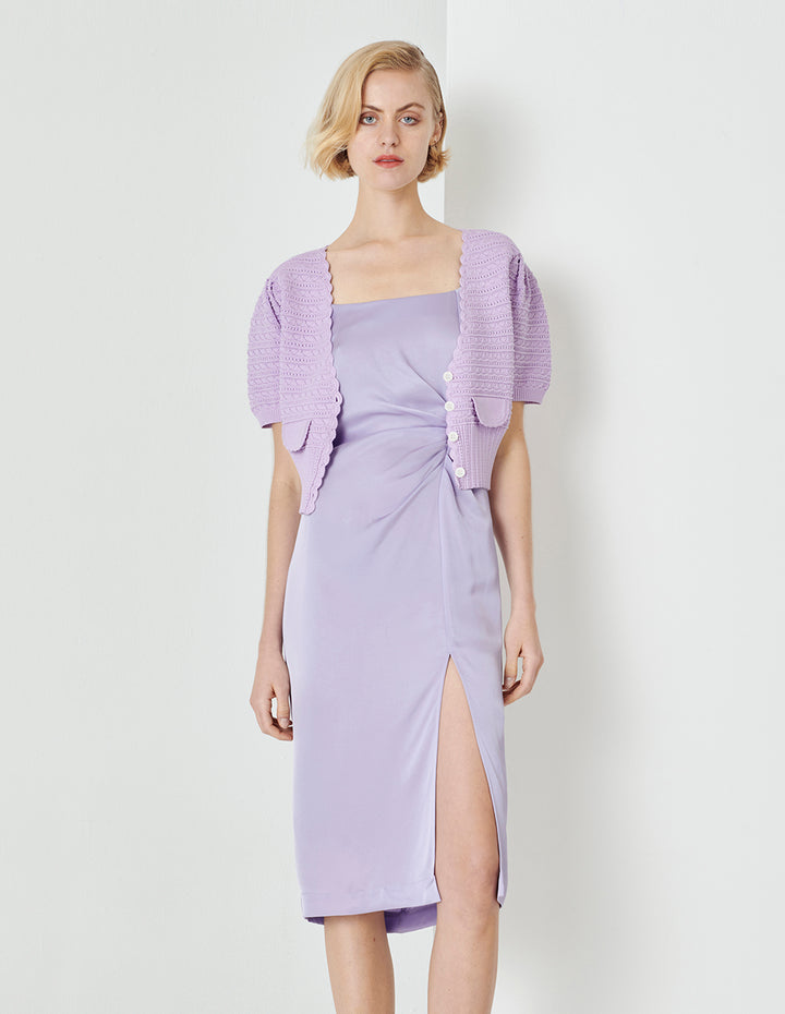 MARYLING Taro Purple V-Neck Hand Crochet Knitted Cardigan