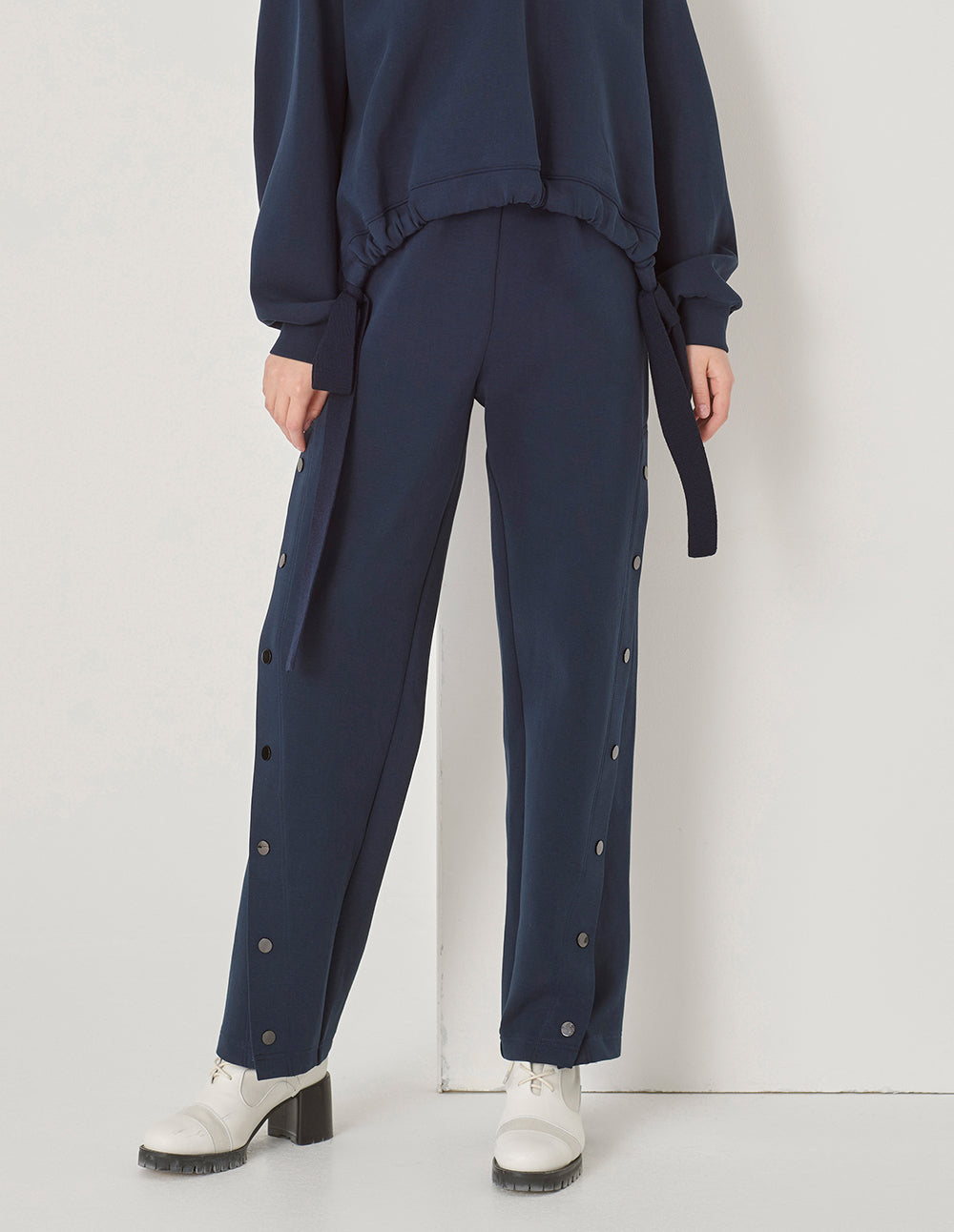 MARYLING Navy Slit Space Cotton Pants