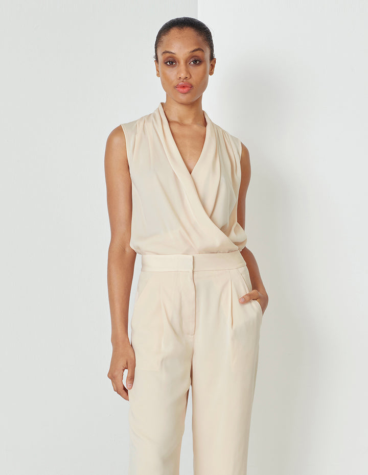 MARYLING Cream Yellow Cross V Neck Sleeveless Top