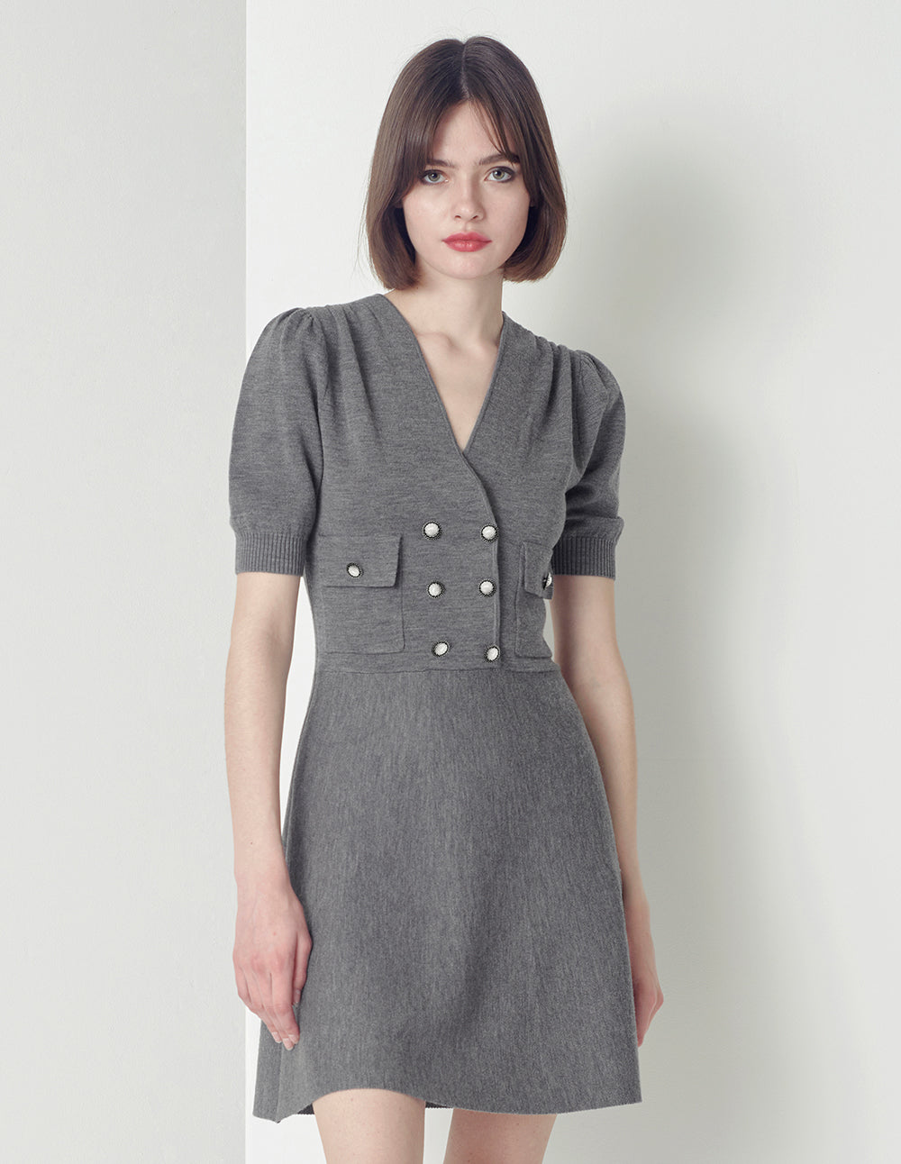 MARYLING Double Breasted V-Neck Knit Dress