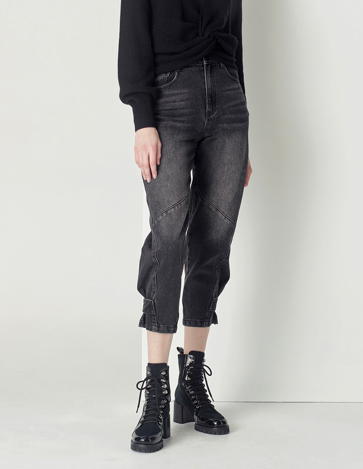 Maryling Black Tapered Feet Cropped Jeans
